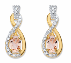 OVAL CUT SIMULATED PINK MORGANITE DIAMOND GP EARRINGS 18K GOLD STERLING ... - £63.86 GBP