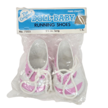 VINTAGE FIBRE CRAFT DOLL BABY 2 7/8&quot; PINK + WHITE RUNNING SHOES NEW IN P... - £18.67 GBP