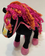 Manhattan Toy Company Plush Black Horse Yarn Pink Orange Mane and Tail 12 in - £12.39 GBP