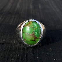 Green Copper Turquoise Rings Handmade 925 Silver Jewelry Unisex Christmas Gifts - £43.66 GBP