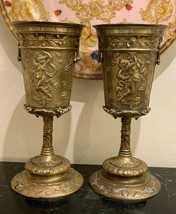 Antique Pair of French Bronze Art Nouveau Chalices - £952.58 GBP