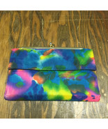 Vintage clutch wallet bright watercolor fabric blue vinyl interior metal... - $366.64 MXN