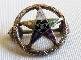 VTG small 10K White Gold Enamel Masonic signes Eastern Star Brooch Lapel Pin - £58.26 GBP