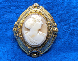 Vintage Cameo Pin Brooch Gold Tone Finding Fashion Jewelry Parts Repair Art - $12.50