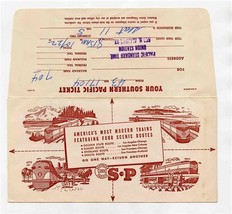  Southern Pacific Railroad Ticket Envelope Ticket 1953 &amp; Important Notice  - £14.69 GBP