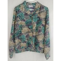 Alfred Dunner Button Up Blouse Jade ,Purple, &amp; Tan Snakeskin Design Size 12 - $14.54