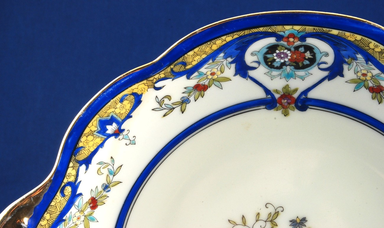 Noritake 2-Handled 9" Serving Bowl M in Wreath Mark Floral Dark Blue & Gold Trim Item image 2