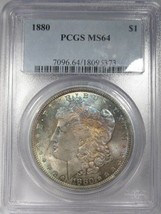 1880-P Silver Morgan Dollar 2-Side Toning PCGS MS64 SAM75 - £435.81 GBP