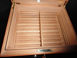 Brizard Airflow Humidor in Racing Orange Leather with cutter and lighter NIB image 11