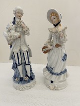 Vintage Porcelain Statue of Male Nobleman Holding a Lamb and Female Holding a Ma - £77.32 GBP