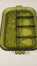 Vintage Indiana Glass olive green  Embossed Fruit 5 Part Divided - £11.00 GBP