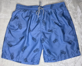 Kirkland Signature Lined Swim Trunks Mens XL Blue Pineapples Drawstring - $12.95