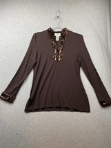 Talbots Boho Tunic Blouse Top Womens Petite P Brown Sequin Chic Neutral  - $31.86