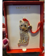 Monet Kitty Cat Christmas Ornament-2024-Sparkling Clear Rhinestones-Sign... - $25.72 CAD
