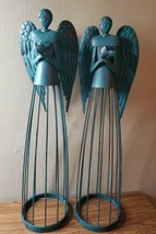 2 Antiqued Metal Garden Angel Statues, Angel Yard Art Decor Lawn Patio 26&quot;H - £47.95 GBP