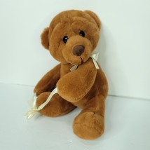 Brown Plush Teddy Bear Bow Shiny Stuffed Animal 13&quot; Holds Blanket Flower... - $365.87 MXN