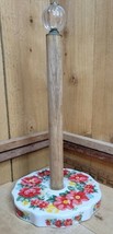 Pioneer Woman Vintage Floral  Acacia Wood &amp; Stoneware Base Paper Towel Holder - $37.59