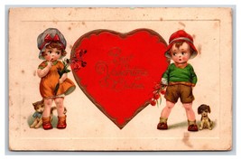 Adorable Children Giant Heart Best Valentine Wishes Embossed DB Postcard Q22 - £7.86 GBP
