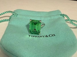 Tiffany &amp; Co. 925 Sterling Silver Green Quartz Emerald Cut Cocktail Ring... - $692.98
