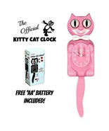 PINK SATIN KITTY CAT CLOCK (3/4 Size) 12.75&quot; Free Battery Retro Kit-Cat ... - $82.04 CAD