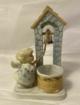 Vintage Christmas Angel Ringing Church Bell at Well Candle Holder Figurine 1983 - £14.47 GBP