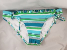 Hobie Bikini Bottom Large Stripes Ruffle White Green Blue - $7.68