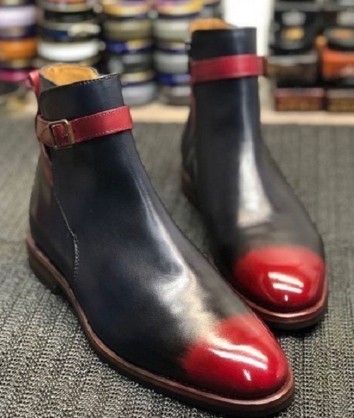 New MENS HANDMADE BLACK JODHPURS GENUINE LEATHER BOOTS ANKLE HIGH LEATHER SOLE B