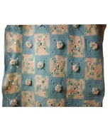 Vintage Granny Knitted Wool Baby Crib Blanket Wall Decor PinkBlue Flower... - $68.07 CAD