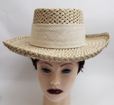 London Fog Womens Straw Sun Hat Natural White Scarf Bow One Size - £27.33 GBP