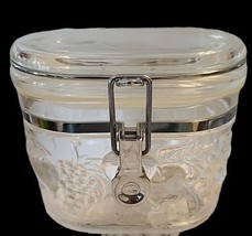 Felli Clear Flip Tight Canister 6x4x5.5 Embossed Floral Vintage - £18.66 GBP