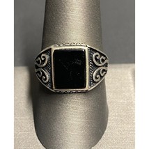 MEN&#39;S MADE IN EGYPT  925 STERLING AND JET GLASS SIGNET RING SIZE 9.25 SKY - $47.62