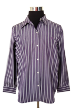 CHAPS Button Front Blouse Women&#39;s Size XL Purple White Stripes Long Sleeves - £12.12 GBP