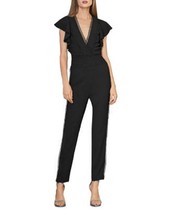 ML Monique Lhuillier Scallop-Trimmed Jumpsuit Jet Black Size 12 $445 - £186.83 GBP