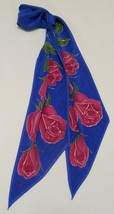 Vera Neumann Vintage Veresa Scarf Floral Print Pink Roses On Blue A07 - £24.64 GBP