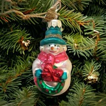 Thomas Pacconi Ornament Snowman Glass Glittery Christmas Winter Vintage Metallic - £15.01 GBP