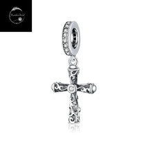 Genuine Sterling Silver 925 Holy Cross Crucifix Faith Dangle Charm For Bracelets - £16.69 GBP