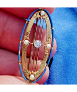 Earth Mined Diamond Deco Brooch Gatsby Antique Pearl Enamel Krementz 14k... - $2,465.25