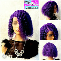 Virgin Hair Kyiya&quot; Purple 100% Brazilian Curly-Virgin hair, Lace Front Wig Bob W - £115.59 GBP