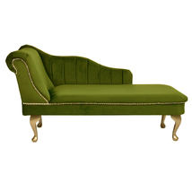 Cambridge Chaise Lounge Handmade Tufted Olive Velvet Striped Longue Accent Chair - $329.99