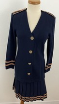 St. John Santana Knit 2pc Pleated Skirt Suit Set Nautical Braid Trim Jacket 6 - £227.27 GBP