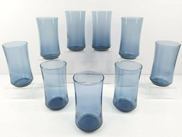 9 Libbey Bolero Blue 5 1/4&quot; Flat Tumblers Vintage 12 Oz Glass Retro Drinking Set - £54.25 GBP