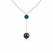 ANGARA Tahitian Pearl &amp; London Blue Topaz Lariat Necklace in 14K Solid Gold - £531.65 GBP