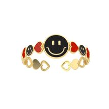Popular Sterling Silver 925 Smile and Heart Enamel Gold-Plated Ring (black and r - £24.35 GBP