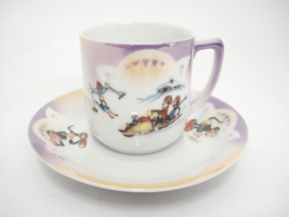 Vintage Lusterware Demitasse Cup and Saucer Monkeys in Skis Sled Thinking - £11.08 GBP