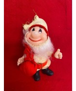 Vintage Christmas Santa Elf Plastic Face Plush Beard Flocked Suit Soft B... - $9.89