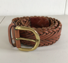 Vintage Giorgio Armani Braided Belt Brown Woven Leather 36&quot; Long Gold Brass - $118.79