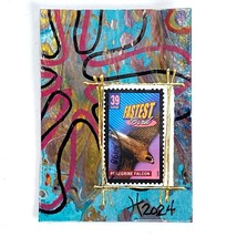 ACEO Original Mixed Media Art Vtg 1991 US Postage Stamp Tristina Dietz Elmes ATC - £11.76 GBP