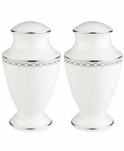 Lenox Pearl Platinum White Salt &amp; Pepper Shaker Set Pair Enamel Dots USA NEW - £127.42 GBP