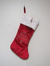 Red Christmas Stocking with gold Stitched Merry Christmas 18&quot;X10&quot; Holiday Time - £13.36 GBP