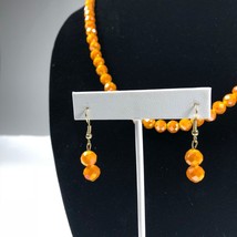 Vintage Faceted Peach Orange Glass Bead Necklace 22&quot; &amp; Pierced Hook Earring Set - £36.31 GBP